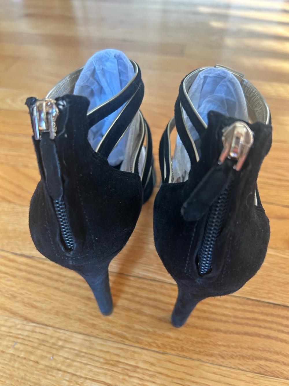 Coach Black Strappy Heeled Sandals with Gold Accents Size 9.5 - Picture 3 of 7